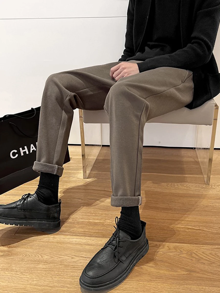 

Men's Slim Fit Straight Leg Woolen Pants Faionable Youthful Sle Boots ible High Waist Long Trousers