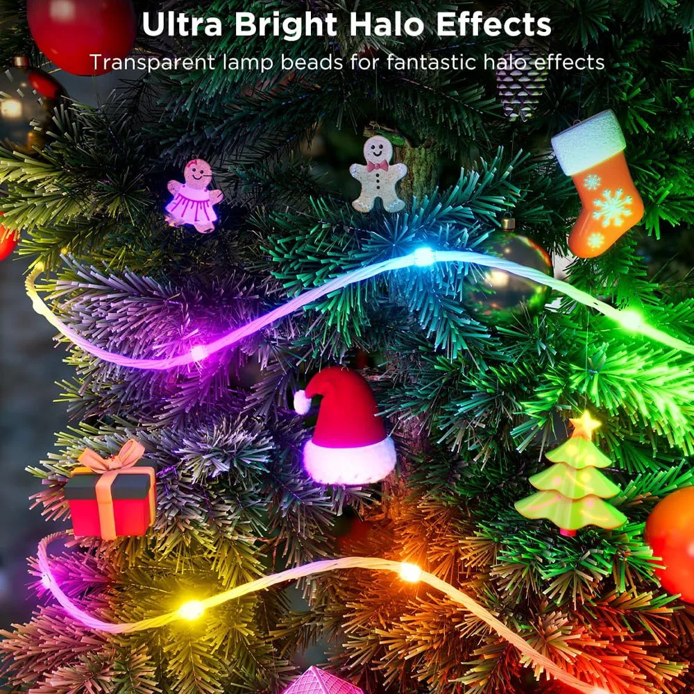 20 متر/66ft عيد الميلاد ضوء الذكية الجنية RGB سلسلة ضوء سلسلة ضوء مقاوم للماء مع التحكم في التطبيق لديكور شجرة عيد الميلاد