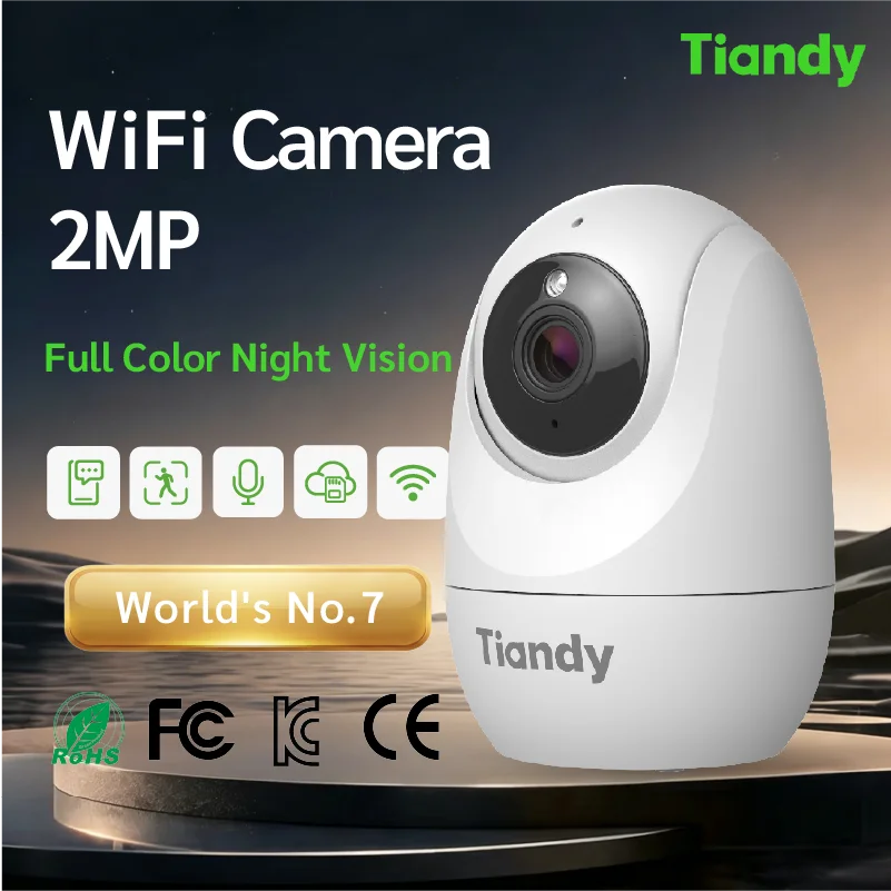 Tiandy 2MP Indoor Home Security WiFi Camera Human Detection Full Color Night Vision Two-way Talk Cloud Storage Pet Monitor