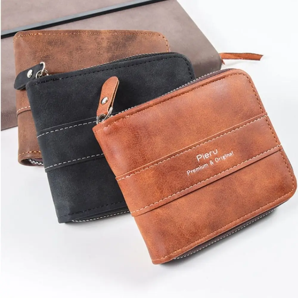 Fashion PU Men Leather Wallet Zipper Subzone Men's Short Wallet Handheld Bag Luxury Men Bifold Purse Men