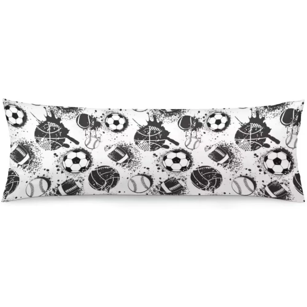 Decorative Body Pillow Cover Featuring a Sports Theme in White And Black, Suitable for Baseball, Softball, Rugby, And American F