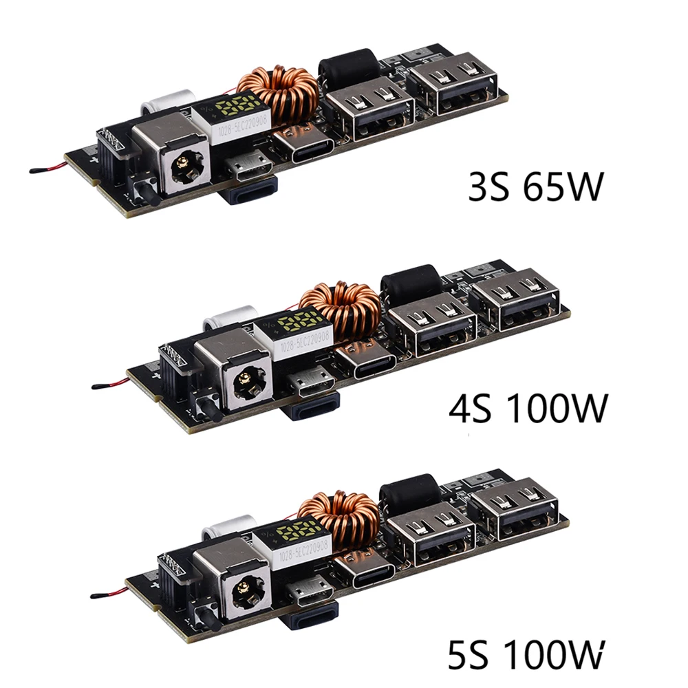 2S~5S DIY Mobile Power Motherboard Full Protocol Fast Charging PD 65W/100W 6 Ports Lithium battery Charge/Discharge Control