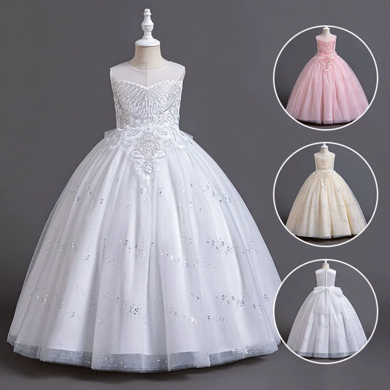 Fashion Girls Sequin Dress Lace Sleeveless Children Girl Prom Dresses Summer New Girls Dresses for Party and Wedding 3-13 Years