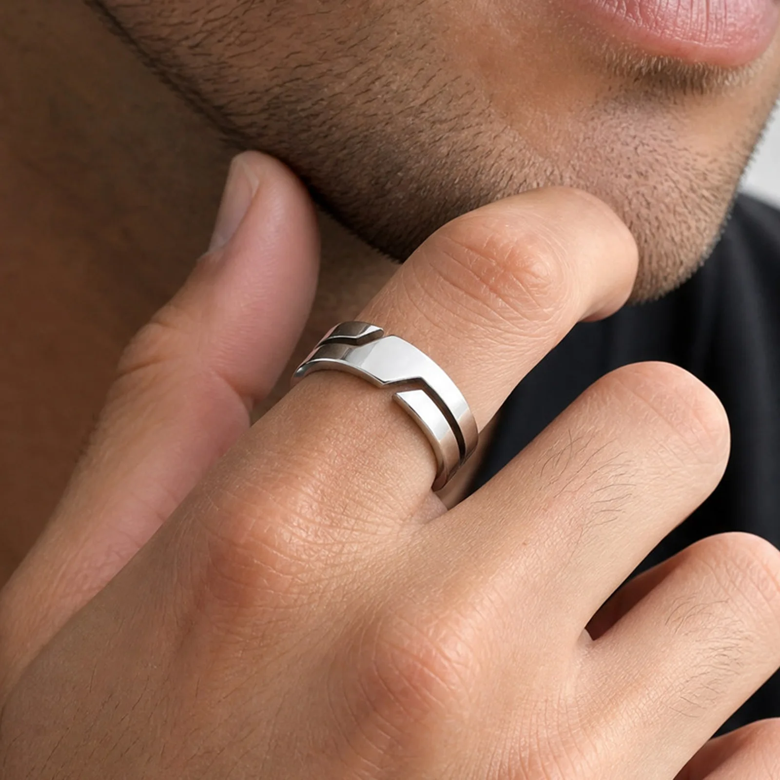 Simple Stainless Steel Ring for Men,Casual Silver Black Color Finger Rings,Trend Jewelry Wedding Gift