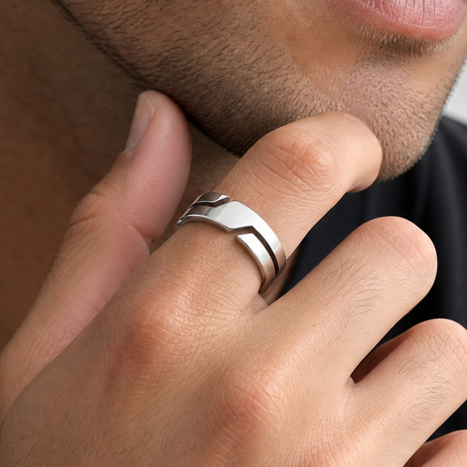  Simple Stainless Steel Ring for Men,Casual Silver Black Color Finger Rings,Trend Jewelry Wedding Gift