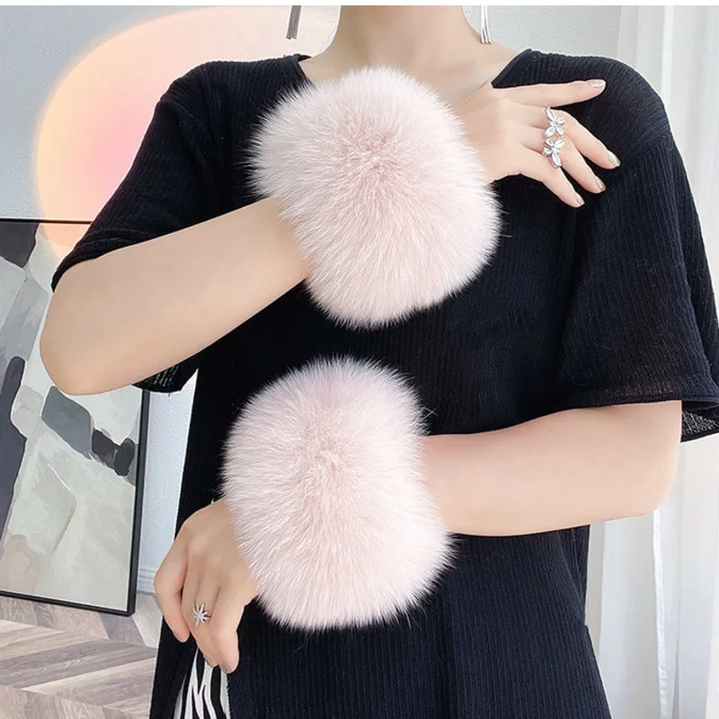 

Real Fox Fur Wrist Cuffs Women Winter White Arm Warmers Warm Furry Wrist Cuff Natural Fur Arm Warmers Women Detachable Sleeves