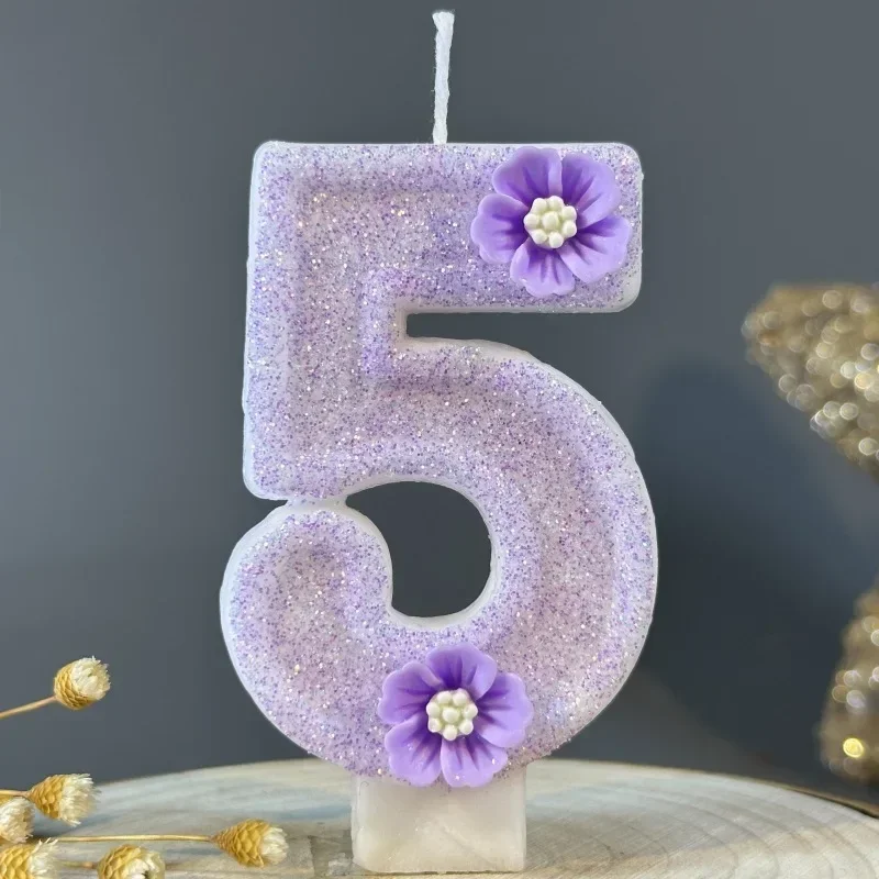 

2026 New Cute Purple Flowers 3D Number Cake Candles for Birthday Party Decorations Birthday Decoration Cake Decorating Tools