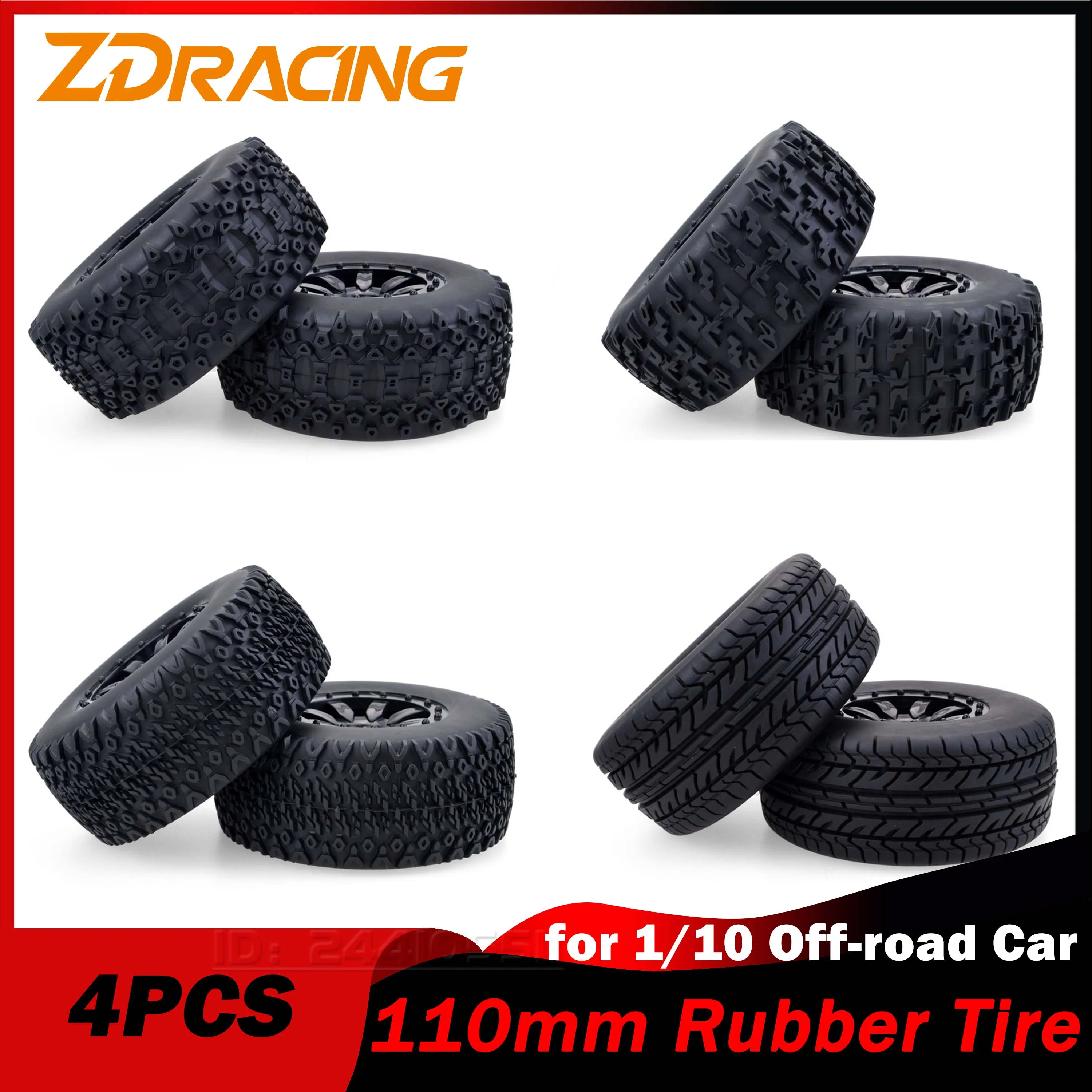 

4PCS 110mm Rubber Tires Wheel Tyre Rim Hub 12mm Hex Set for 1/10 RC Car Off Road Model Truck Short Course Redcat HPI Traxxas Toy