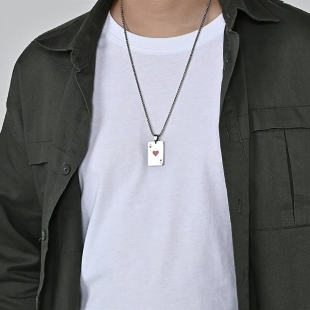 Hip Hop Statement Poker Card Ace of Spades Necklace Stainless Steel For Women Men Pendant Chain Friendship Gifts Party
