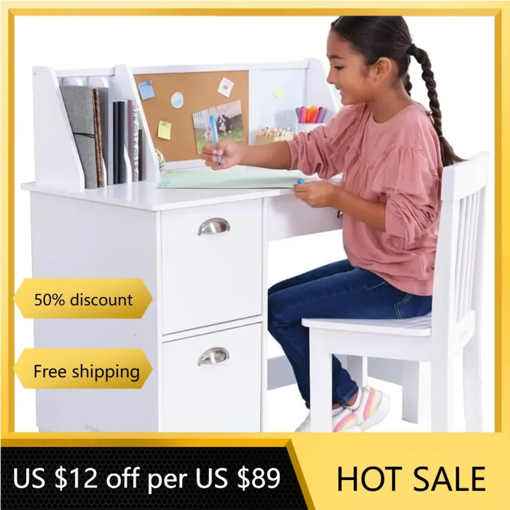 

Board and Cabinets Kids Table and Chair Set Wooden Study Desk for Children With Chair Whitefreight Free Children's