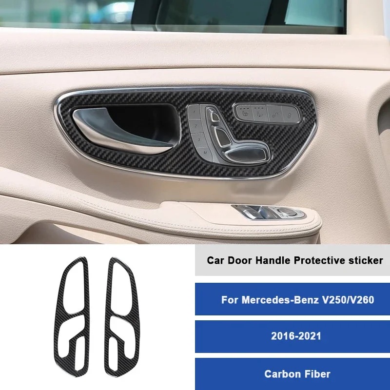

2PCS Car Door Handle Frame Protective Sticker Carbon Fiber Interior Decoration Accessories for Mercedes-Benz V250 V260 2016-2021