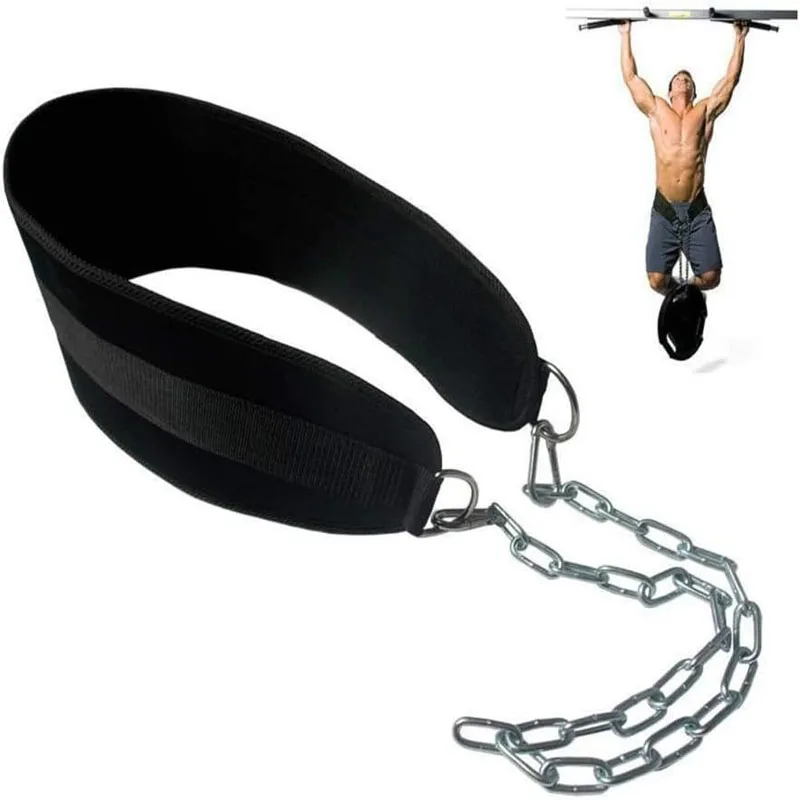 Pull-up Belt Weighted Dip Belt with Chain Double D-Ring Weightlifting Back Support Strap Home Gym Equipment Waist Belt