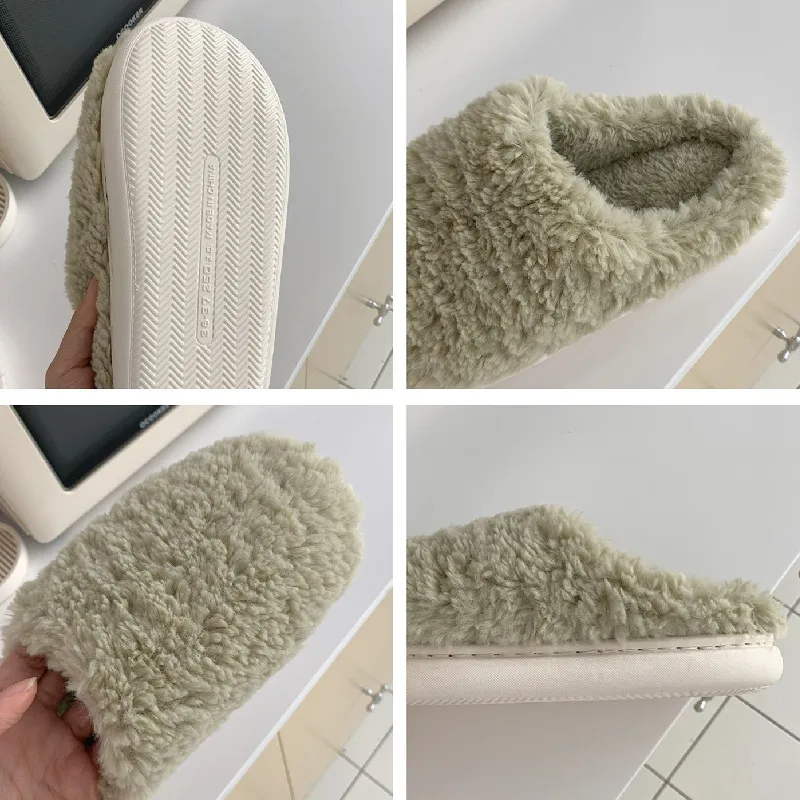 Women Warm Fluffy Slippers Winter Comfortable Furry Slides Girls Concise Floor Shoes Non-slip Bedroom Flats House Plush Slipper