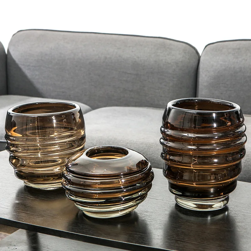HT Home accessories Modern minimalist high-end villa living room tabletop ornament Amber glass flower ware