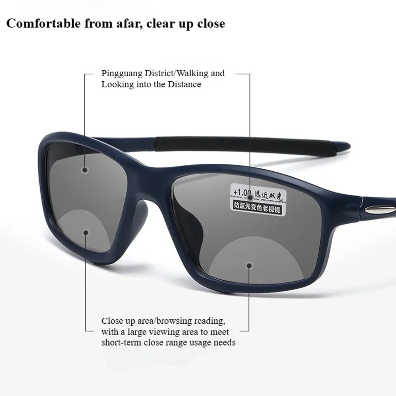 نظارات قراءة متغيرة الألوان للاستخدام القريب والبعيد، نظارات قراءة رياضية مزدوجة الضوء، نظارات ركوب الدراجات للجنسين