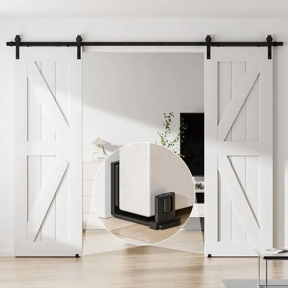 Wall Mounted Door Floor Guide Black Color Sawtooth Design Adjustable Floor Guide Space Saving Flush Design Barn Door Rail Guide