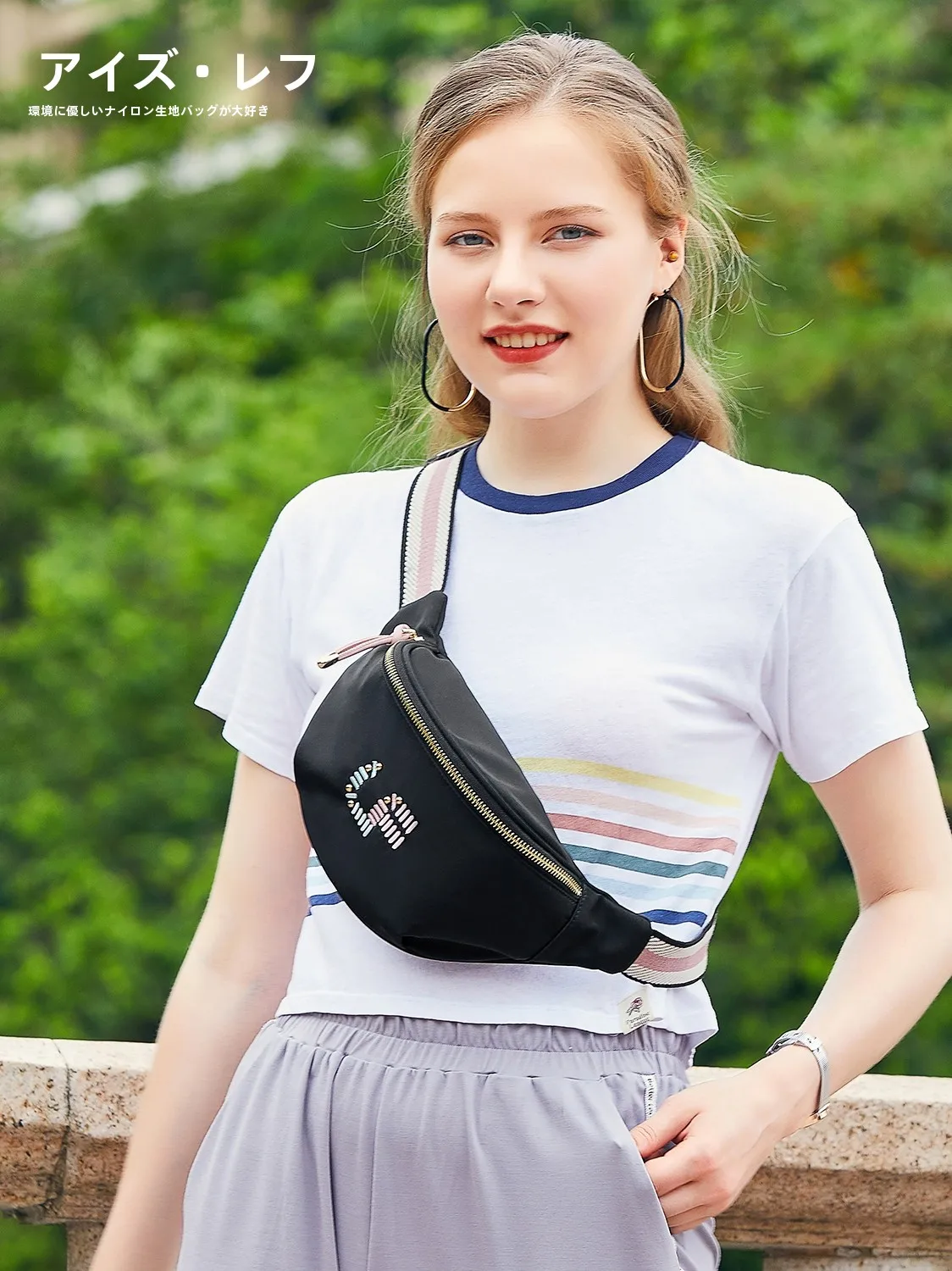 Leif レディース クロスボディバッグ キャンバス スポーツ サドルバッグ ファッショナブル カジュアル ウエストバッグ リベット ストリート トレンド ソフト ポリエステル裏地