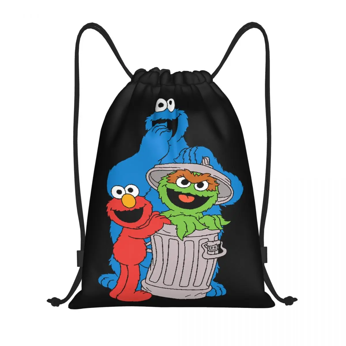 Saco de cordão personalizado para compras Yoga, Elmo Cookie Monster, Sesame Street, mulheres e homens, esportes e mochila de ginástica