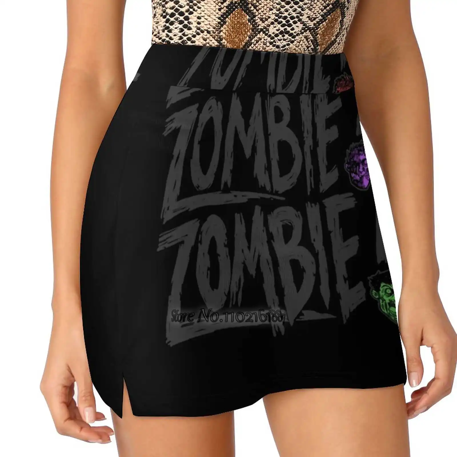 Zombie Zombie Zombie Fake Two-Piece Hakama Skirt Women Pencil Skirts Workout Sports Mini Skirt Zombie Horror Macabre Text Black