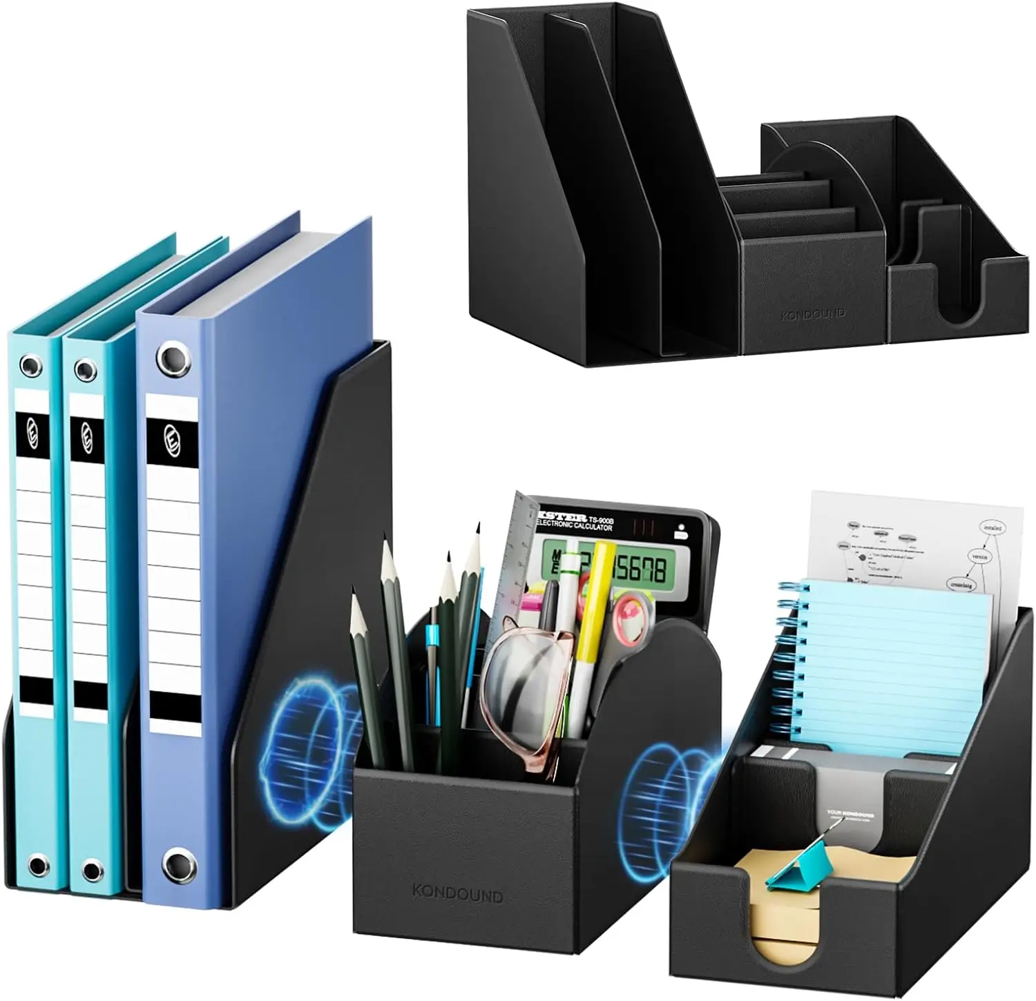

Magnetic Desk Organizer Set - PU Leather 5-Tier Storage with File Holder, Card & Sticky Note Slots for Office