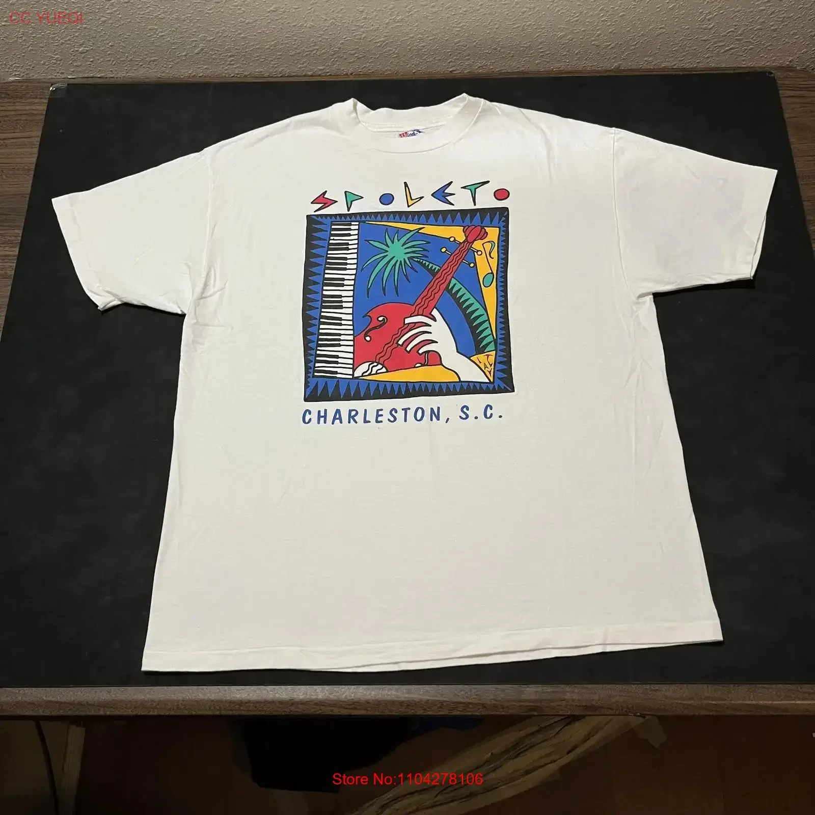 Vintage Spoleto T Shirt Mens Extra Large White Charleston SC Festival Art 90s vintage Washed Versatile homme streetwear graphic