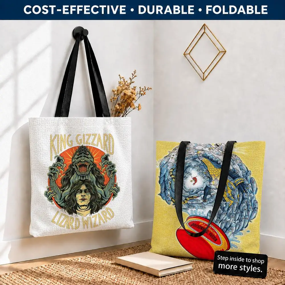 k-k-King Gizzard & the Lizard WizarD Storage Bags Polyester Canvas Foldable Tote Bag Lightweight Reusable Shopping Shoulder Bag - view 3