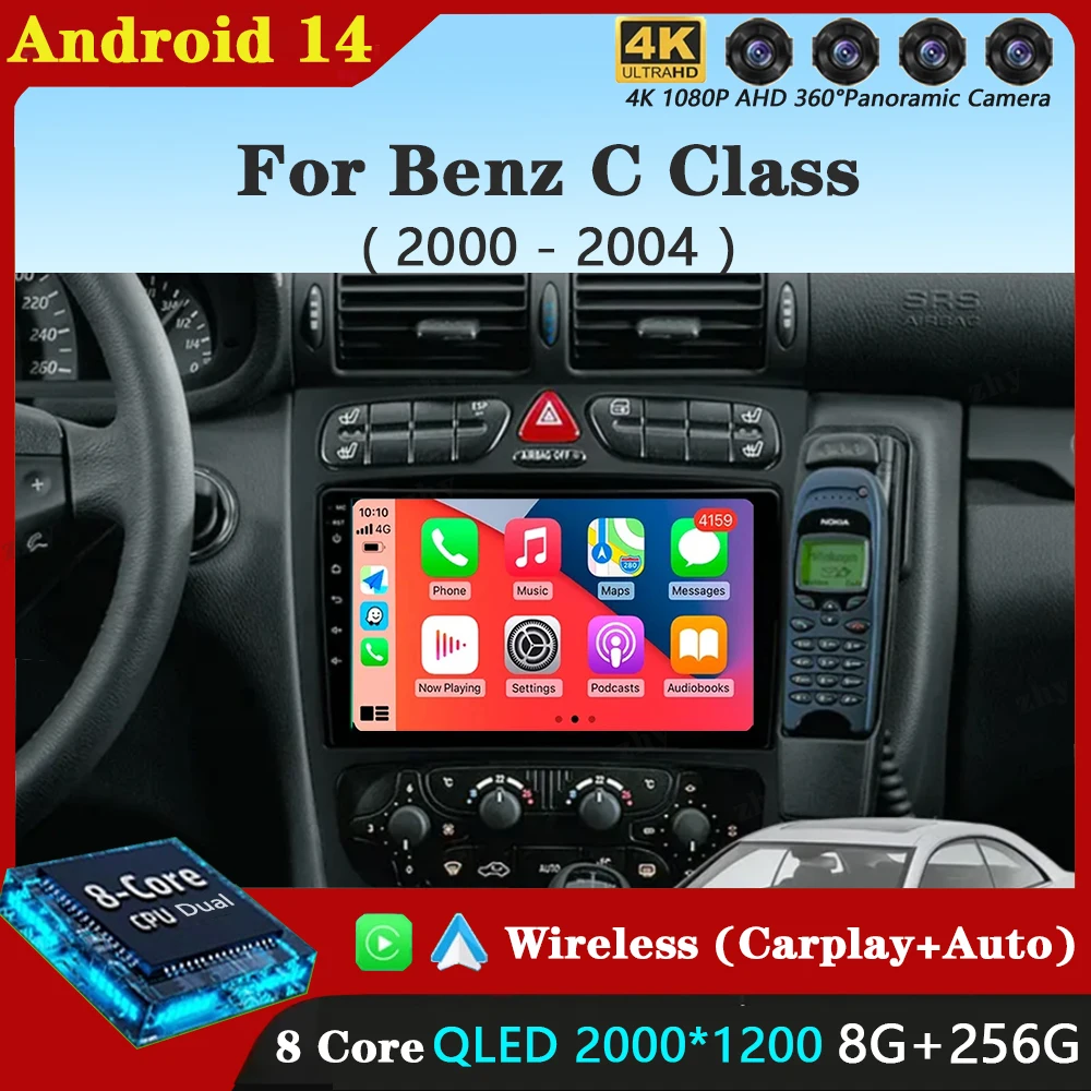 

Для Mercedes Benz C Class S203 CL203 W203 2000-2004 Android 14 Carplay Авто Радио Мультимедийный Видеоплеер Навигация GPS