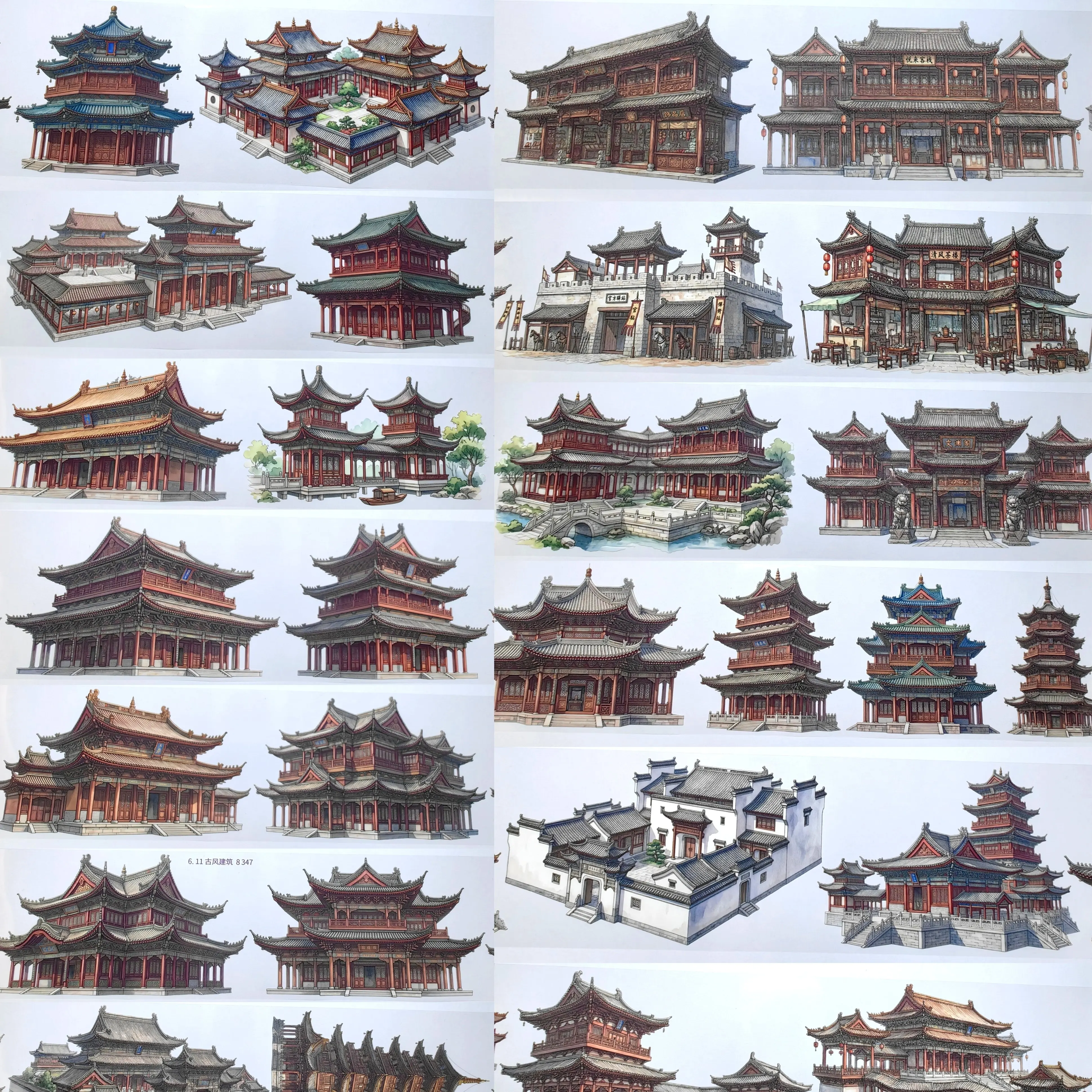 Ancient Chinese Building Mountain Tree Washi Tape Sample, DIY Journal Planner Scrapbook Sticker