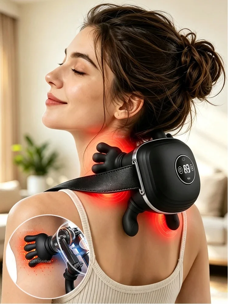 Nackenmassagegerät Elektrisches Muskelmassagegerät mit Heizfunktion Zervikales Nackenmassagegerät Nackenschmerz-Linderung Tragbare Nacken-Schulter-Massagemaschine