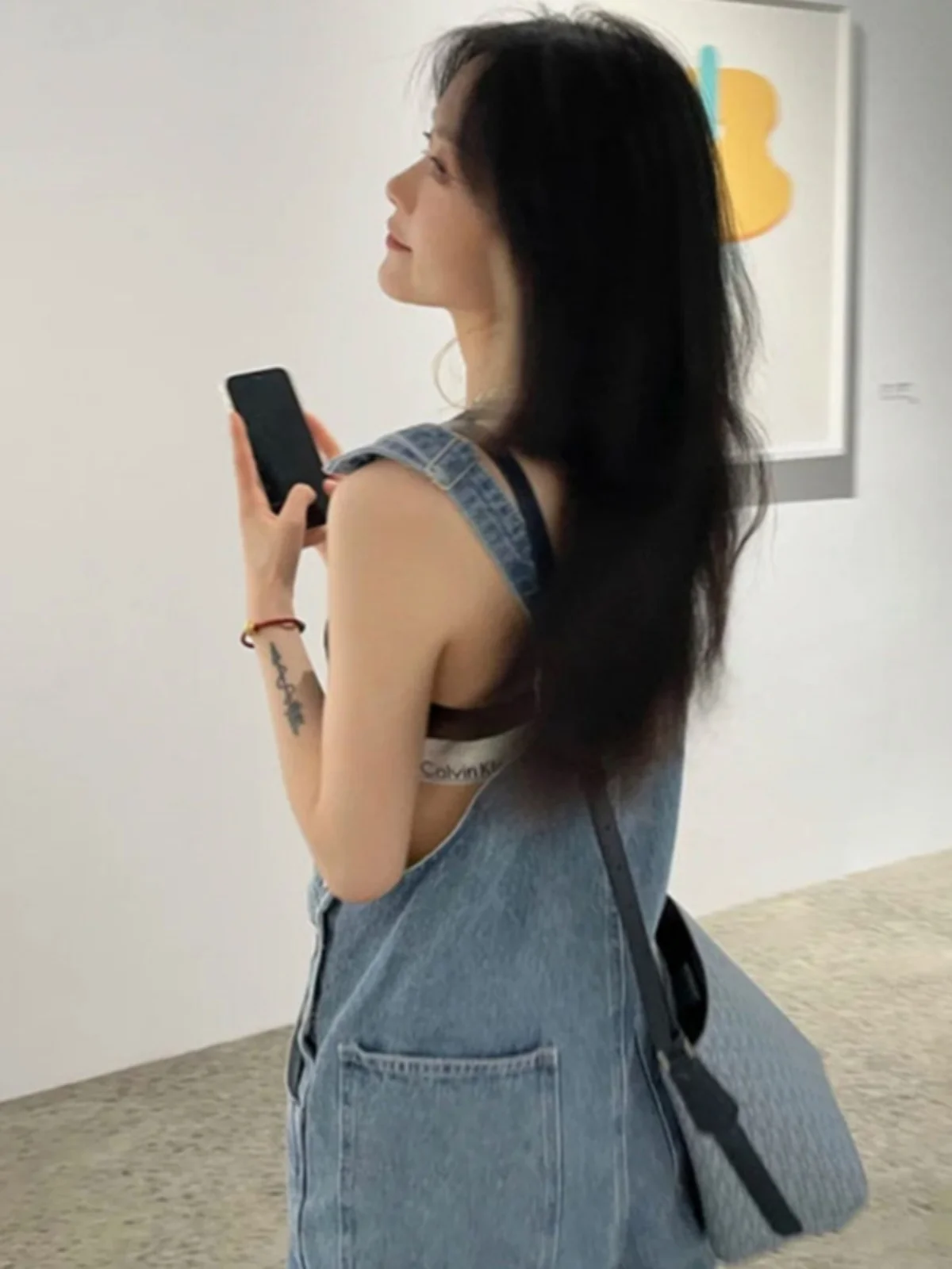 

American Sle Retro Denim Overalls Women's High Waist Slimming Design Summer New Arrival Milk Series Long Pants
