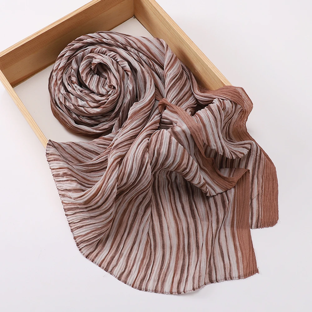 Fashion Striped Cotton Hijab Light Elegant Daily Headscarf Muslim Woman Long Shawl Long Scarf Islamic Turban Ramadan Eid
