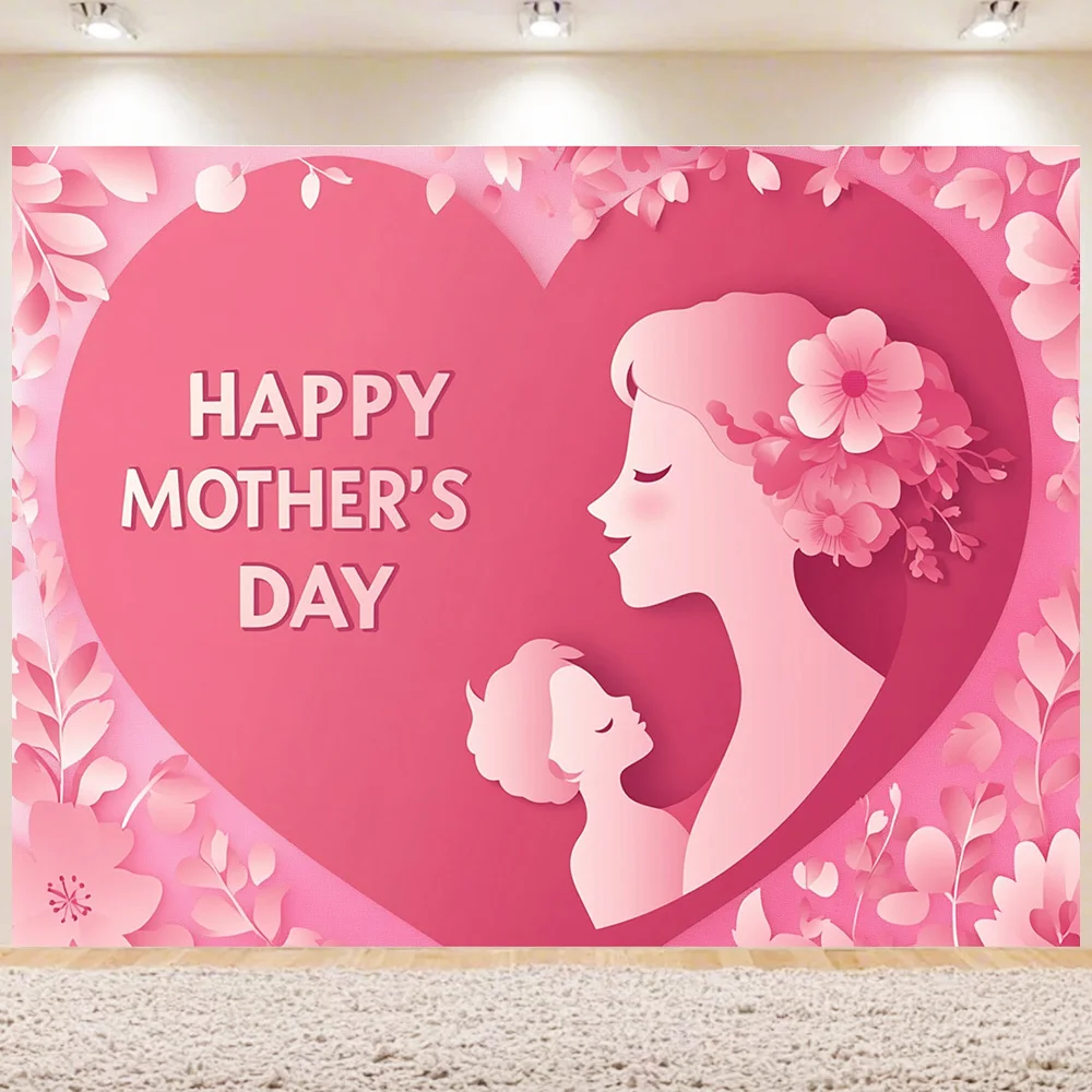 

Happy Mothers Day Backdrop Decorations for Thanks Mother Party Pink Floral Mom's Day Photography Background Supplies