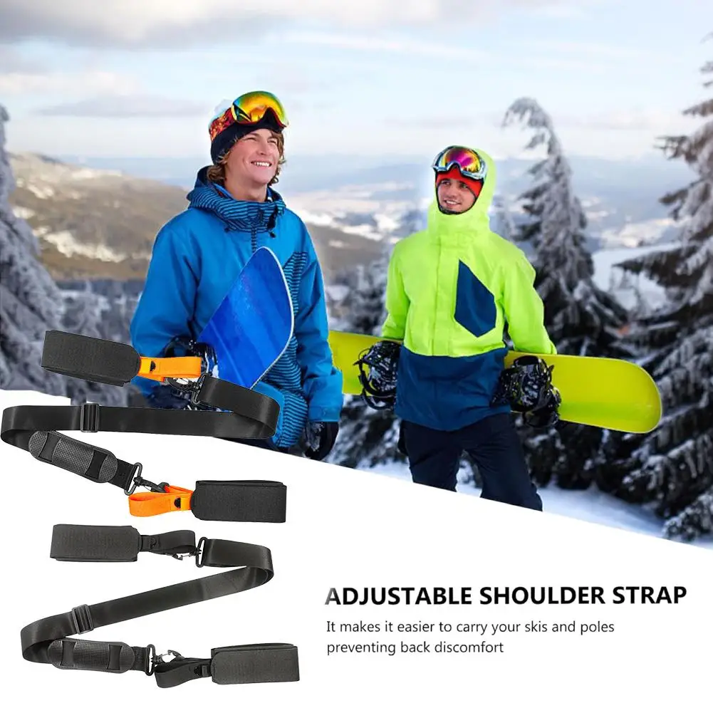 Ski Pole Carrying Strap Nylon Adjustable Ski Pole Shoulder Fixed Strap Ant-Slip Skiboard Strap With Accessories Pad Skiing D9C3