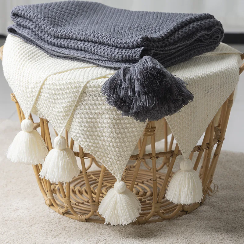 

Nordic Chunky Knit Blanket - Waffle Texture & Tassels | Solid-Color Luxury Throw for Bed, Sofa & Couch Decor