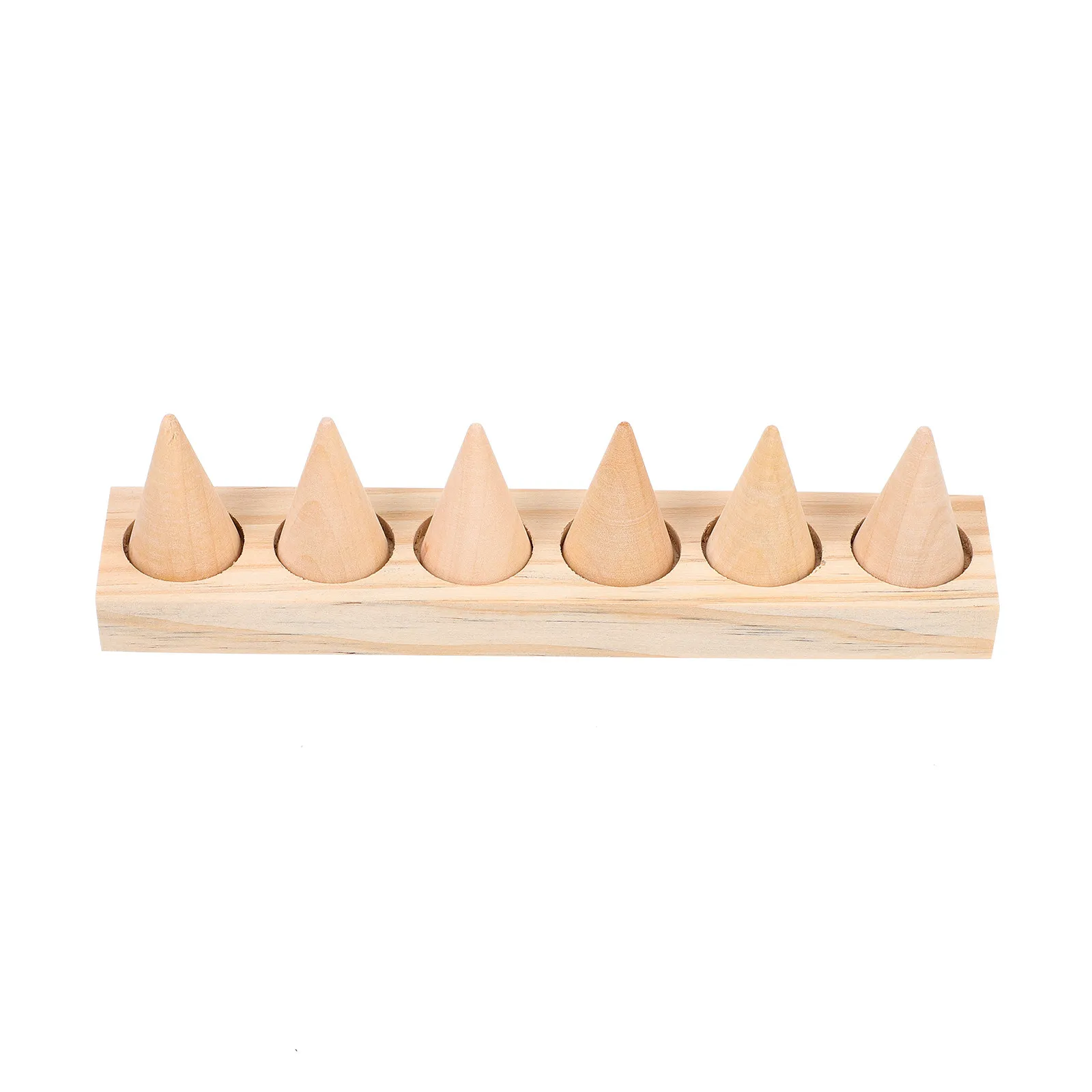 1Set Wood Ring Stand Cone Shape Double Layer Finger Ring Display Holder Organizer for Home Store Jewelry Showcase