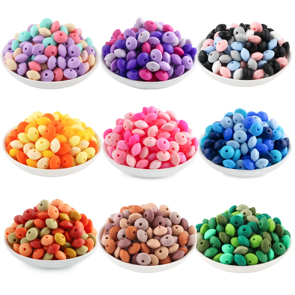 New 50pcs/lot Silicone Lentil Silicone Beads 12mm Jewelry Making Lentil Beads DIY Necklace Bracelets Jewelry Accessories