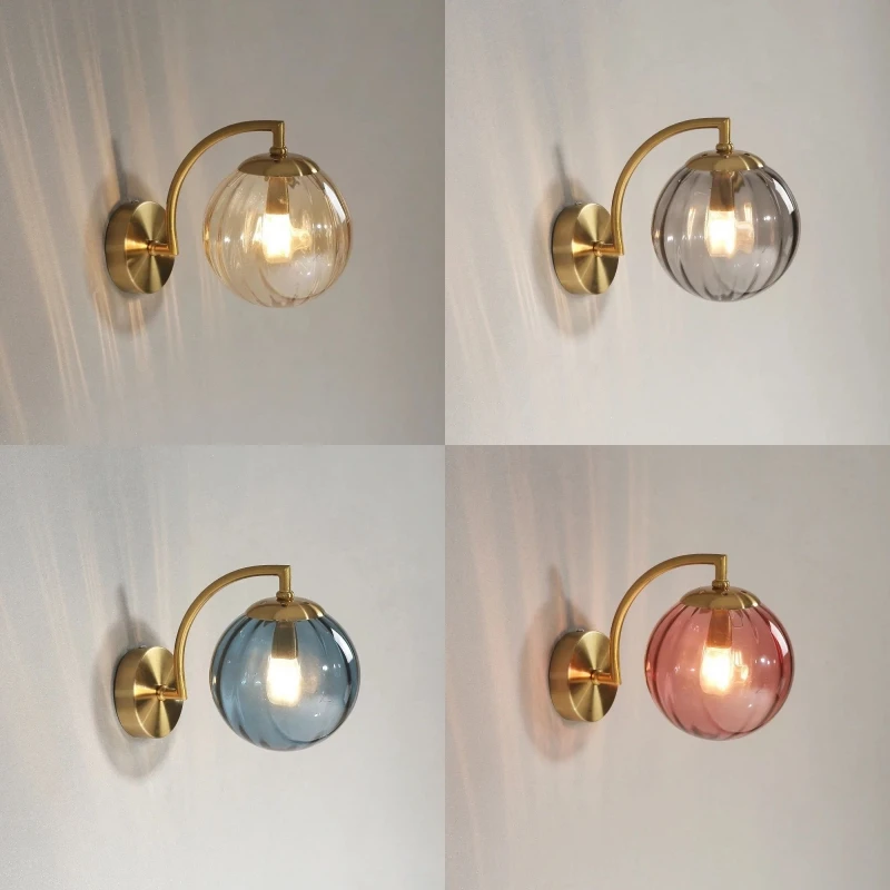 

Modern Led Color Glass Wall Lamp Nordic Minimalist Living Bedroom Bedside Lamp Sconce Dining Kitchen Indoor Light Fixture