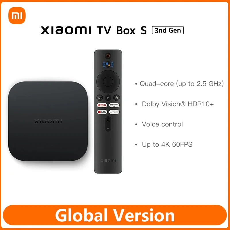 Xiaomi TV Box S 3-го поколения, глобальная версия, 4K, умный медиаплеер, Ultra HD, Bluetooth 5,2, Wi-Fi6, 32 ГБ ПЗУ, Google TV, Google Assistant