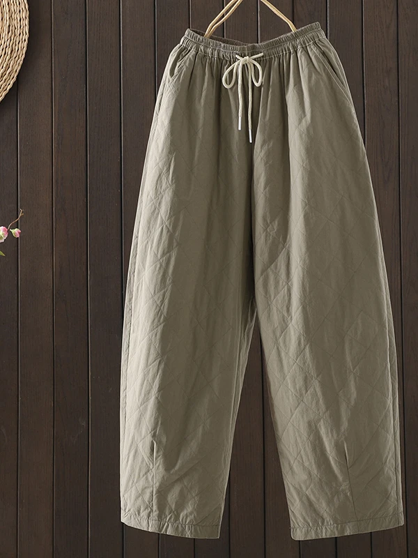 冬用綿麻ワイドレッグパンツ レディース ルーズフィット カジュアルパンツ ストレートカット 暖かい裏地付きコットンパンツ