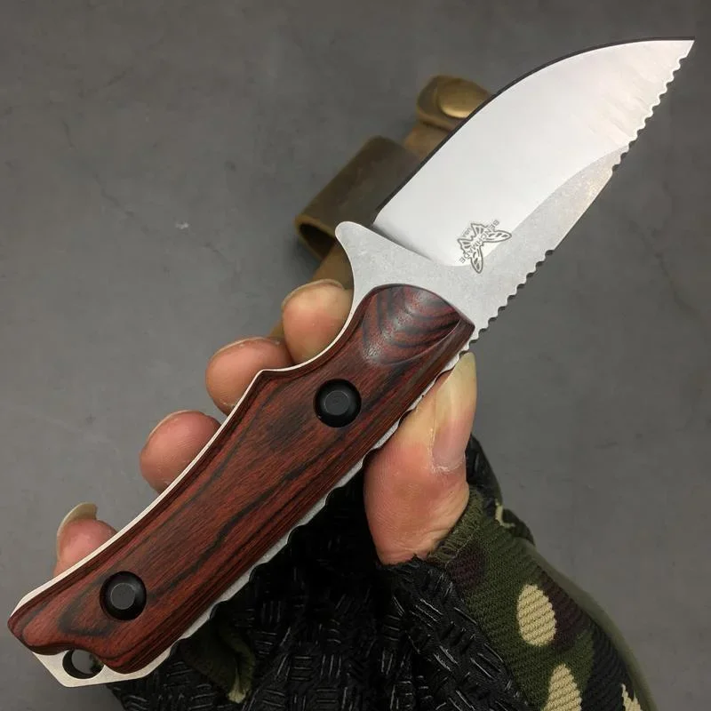 BM 15017 Fixed Blade Knife Drop Point Wood Handles with Boltaron Sheath Straight Knife Multitool Outdoor Hunting Tactical Knives