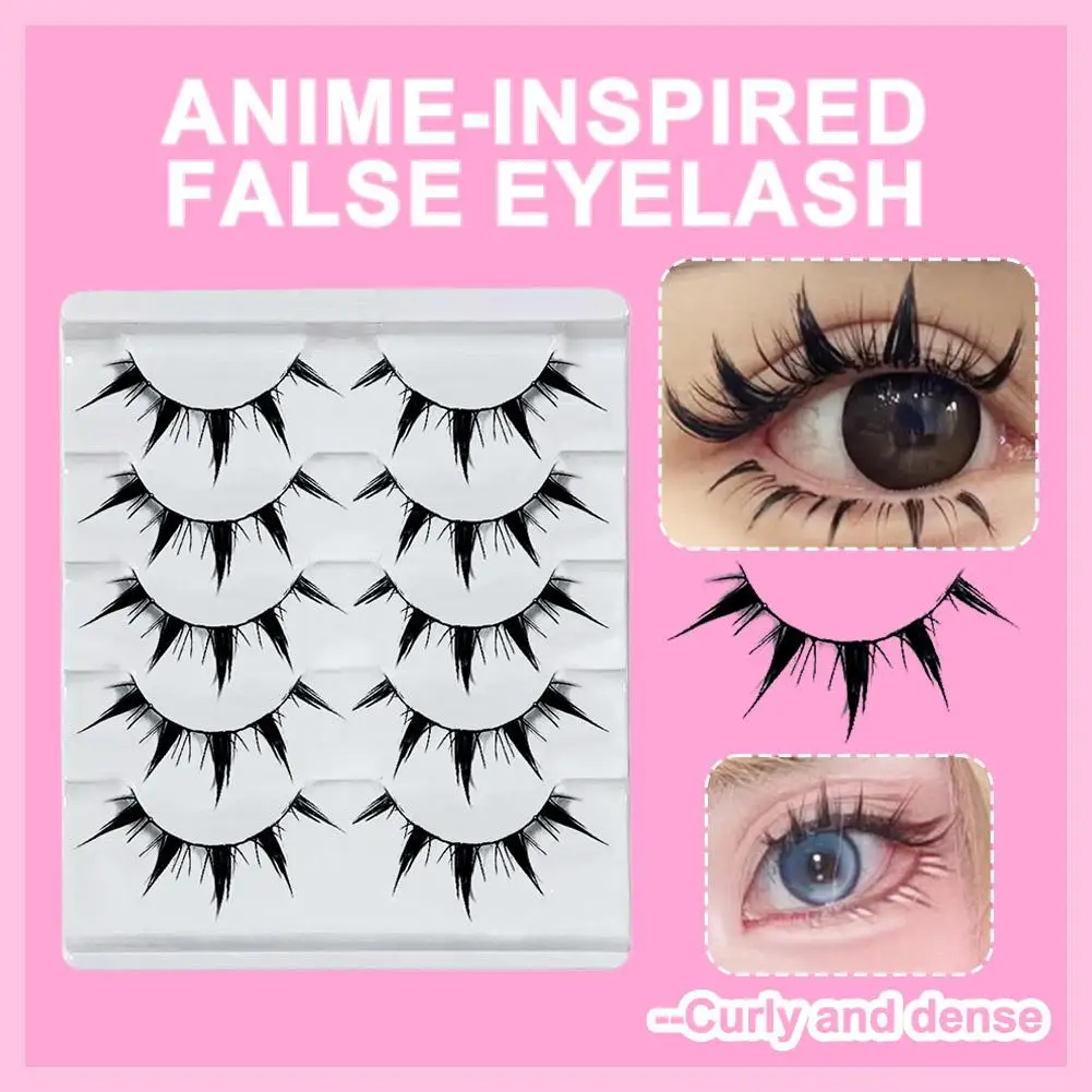 Pestañas postizas inspiradas en anime, 5 pares de pestañas postizas alargadoras de ojos cómicos, estilo demonio voluminizador I5Z4