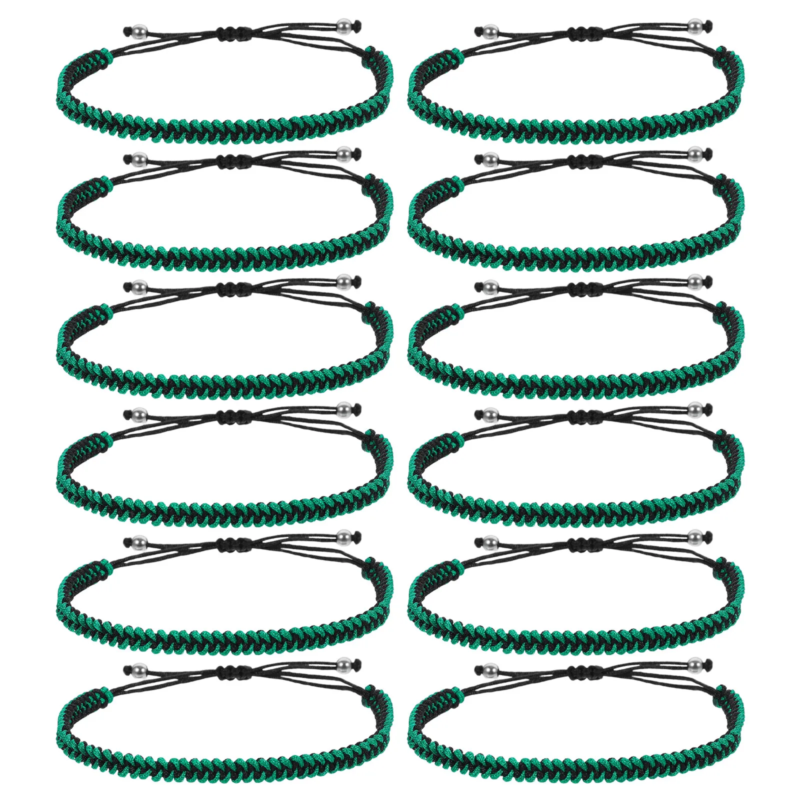 12Pcs Braided Baseball Rope Bracelets Adjustable Green Black Sports Team Gifts Party Favors Friendship Wristbands Sports