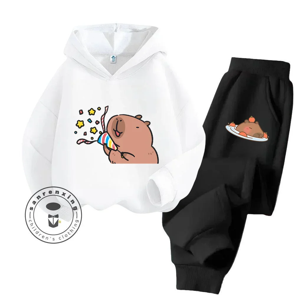 Capybara Capibara Pure Cotton Cartoon Hoodie + Pants Tracksuit Suitable for Children Aged 3-14 Worth Buying Kawaii Hoodie Set