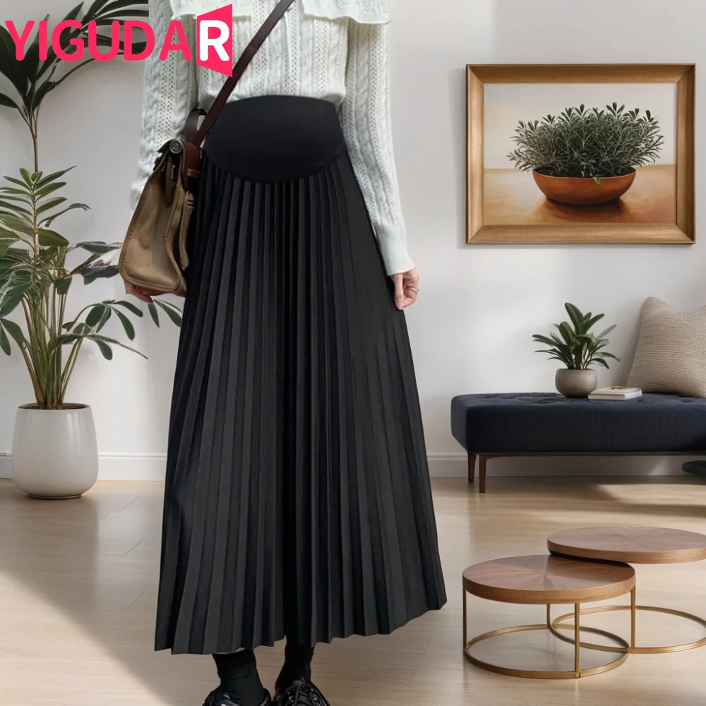 

New Pleated Maternity Skirts Elastic Waist Belly Casual Clothes for Pregnant Women Street Pregnancy photoshoot Skirts A Line