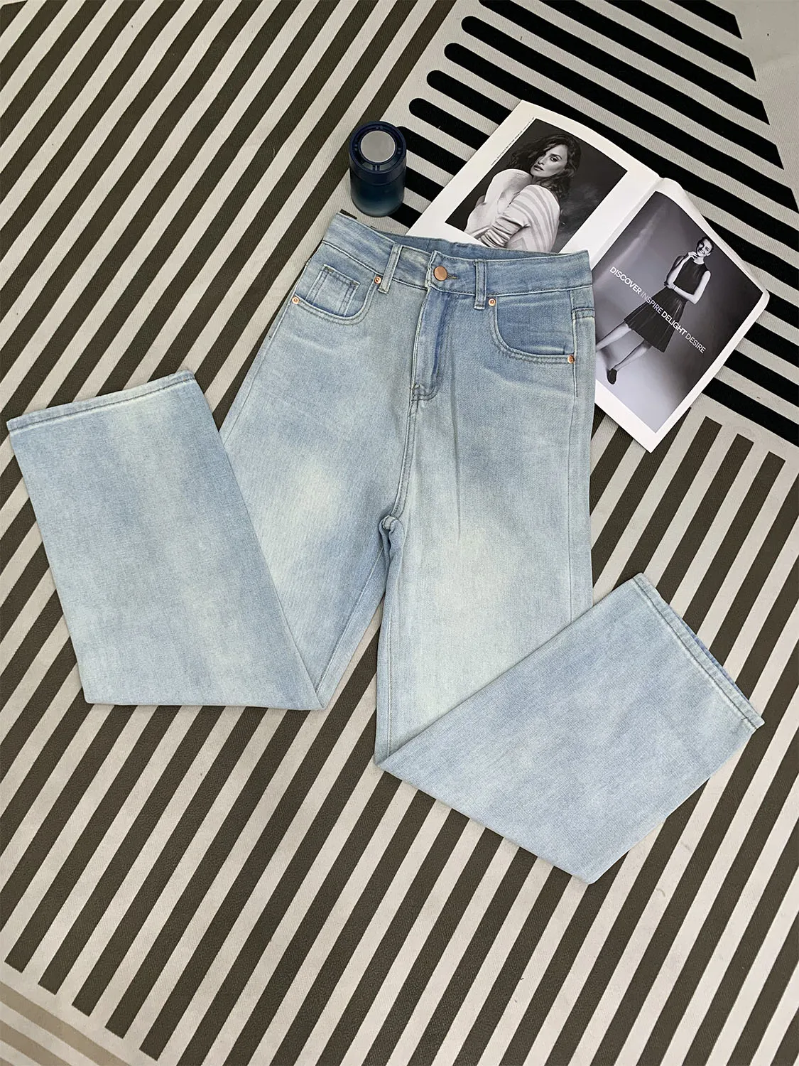 Koreańskie, słodkie, proste, luźne jeansy z szerokimi nogawkami, damskie spodnie z wysokim stanem, wyszczuplające, uniwersalne, codzienne, długie spodnie, modne.