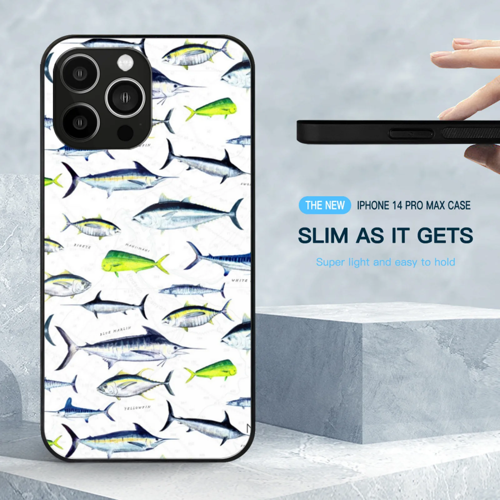 Tuna Marlin Wahoo Swordfish Mahi-Mahi Hand Illustrated Sport Phone Case Glass For Iphone15 14 13 11 12 Pro Max Mini Xr X Xs 6 7