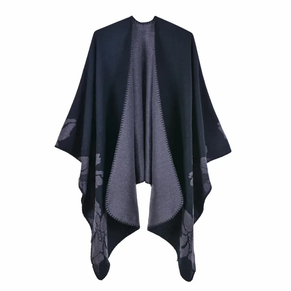 Autumn Winter Women Shawl Fashion Imitation Cashmere Jacquard Fork Thickened Cloak Lady Warm Shawl Ponchos Capes P8