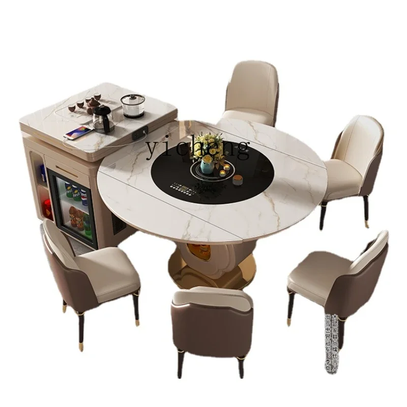 

Retractable round Table Stone Plate Middle Island Table Dining Table Integrated Home Modern Smart Turntable