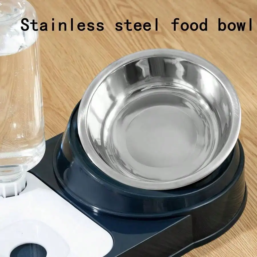 Stainless Steel Or Plastic Bowl Double Bowl Protection Cervical Spine Oblique Automatic Drinking Water Non-Wet Mouth Cat Product