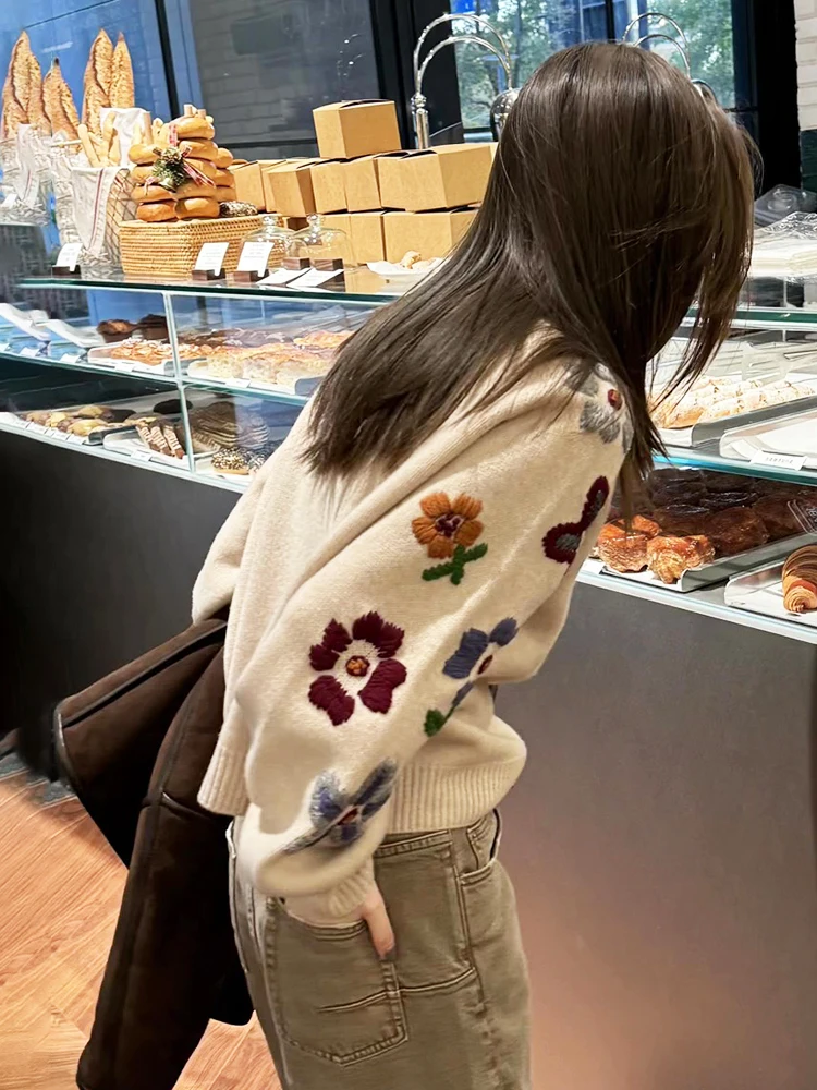 Thiened rond Ne tricots femmes travail lourd fleur automne hiver vêtements intérieurs haut Faionable trajet Sle coupe ample longue...